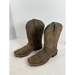 Ariat Western Cowboy Boots Brown Leather Embroidered Square Toe Womens 8.5B